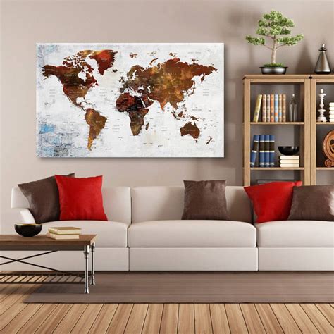 World Map Canvas Push Pin Travel Map Large World Map Decor - Etsy