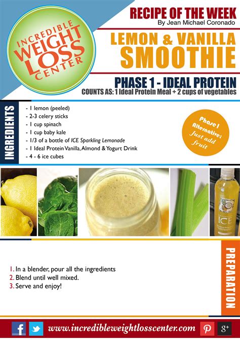 IDEAL PROTEIN - PHASE 1 RECIPE LEMON & VANILLA SMOOTHIE Looking for ...