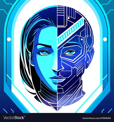 Cyborg woman head blue background Royalty Free Vector Image