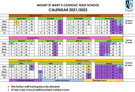 School Calendar & Day - Mount St Mary's