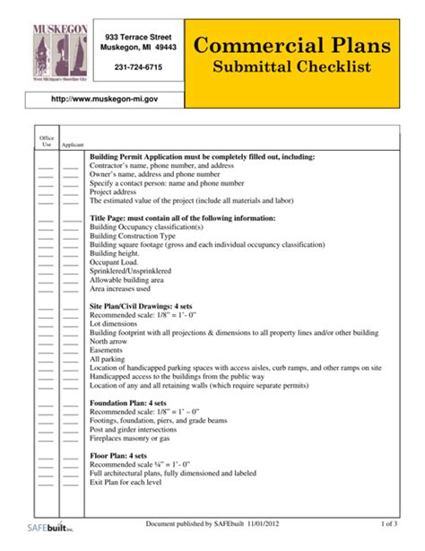 City of Muskegon, Michigan Commercial Plans Submittal Checklist - Fill ...