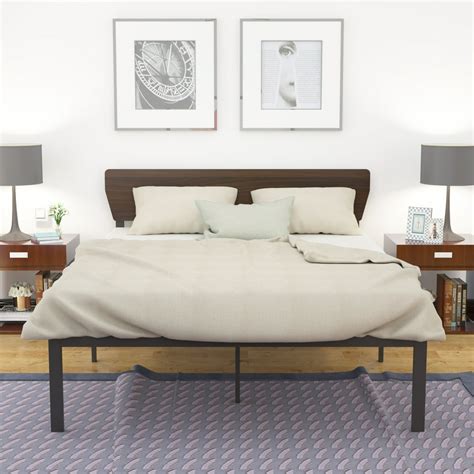 Full Size Bed Frame with Wood Headboard Heavy Duty Metal Bed Frame Sturdy Mattress Support Easy ...