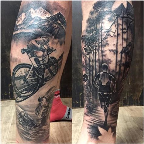 Triathlon Themed Tattoo in Black and Gray by Yarda: TattooNOW : in 2020 ...