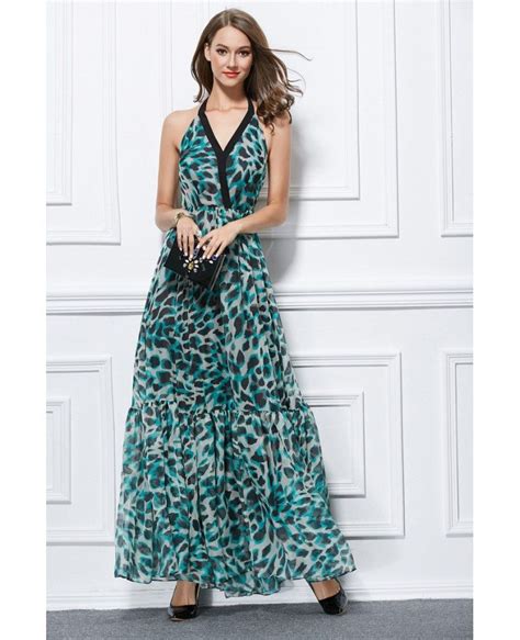 Stylish Halter Floral Print Chiffon Long Wedding Guest Dress #CK432 $62.9 - GemGrace.com