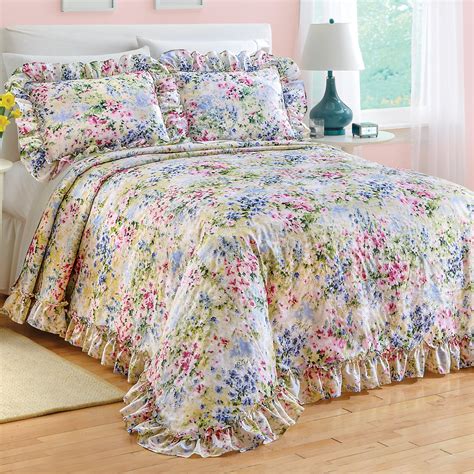 Floral Watercolor Gardenscape Lightweight Plisse Bedspread - Walmart.com