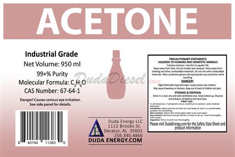 Acetone, 950 ml [acetone2] | DudaDiesel Biodiesel Supplies