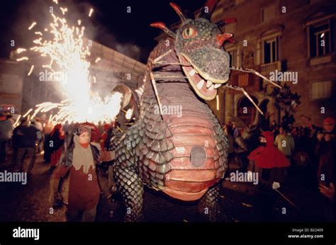 Drac Dragon at the Correfoc Fireworks Parade Festa de la Merce Barcelona Catalonia Spain Stock ...