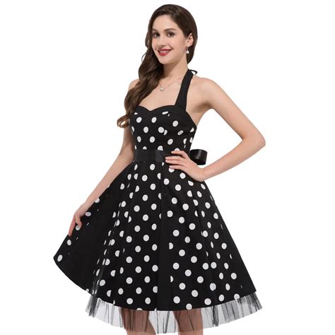 Fashion Women Summer 50s 60s Vintage Polka Dots Dress 2017 Sexy Pleated Halter A Line Wide Swing ...