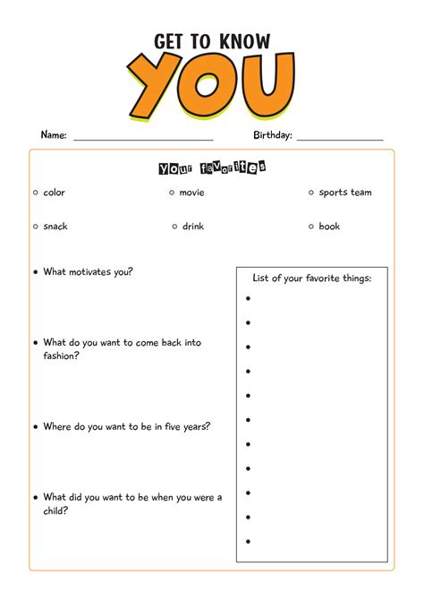 17 Printable Getting To Know You Worksheets - Free PDF at worksheeto.com