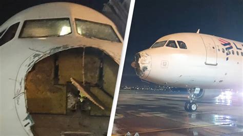 Shocking pictures show state of plane that flew through massive storm