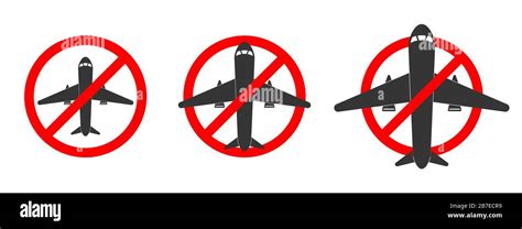 Set of stop airplane signs. Isolated sign of prohibition flying. No ...