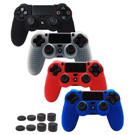 9 in 1 PS4 Controller Accessories Anti slip Soft Silicone Case Cover Skin+8PCS Thumb Grips for ...