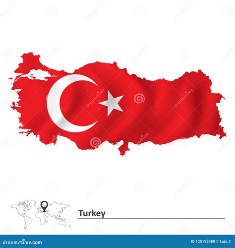 Map of Turkey with flag stock vector. Illustration of asia - 125153988