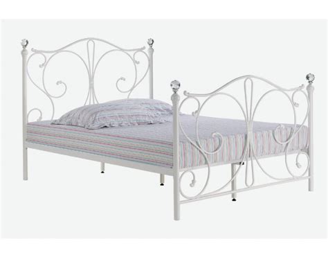 Florence Double White Metal Bed Frame With Crystal Finials - Bed Western