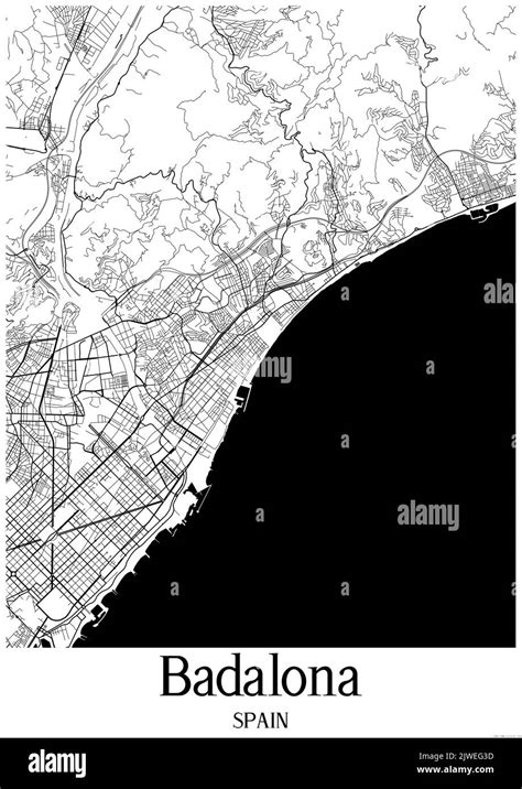 Black and white urban map of badalona Stock Photo - Alamy