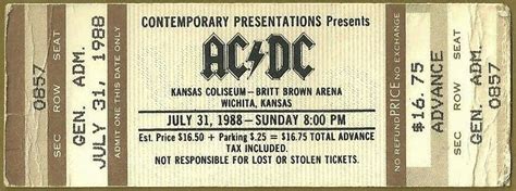 Unused ticket from '88 Acdc Concert, Concert Band, Rock Concert, Music Tickets, Concert Tickets ...