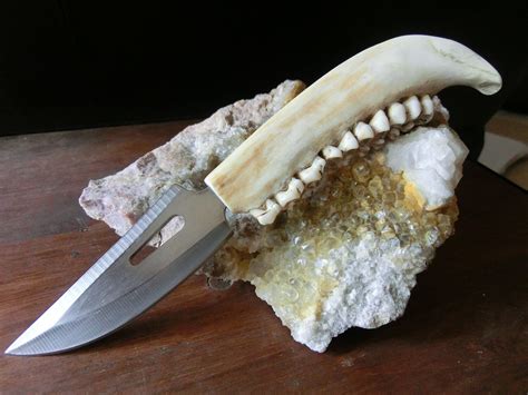 Deer Jaw bone Stainless Steel Hunting Knife Hand Tooled