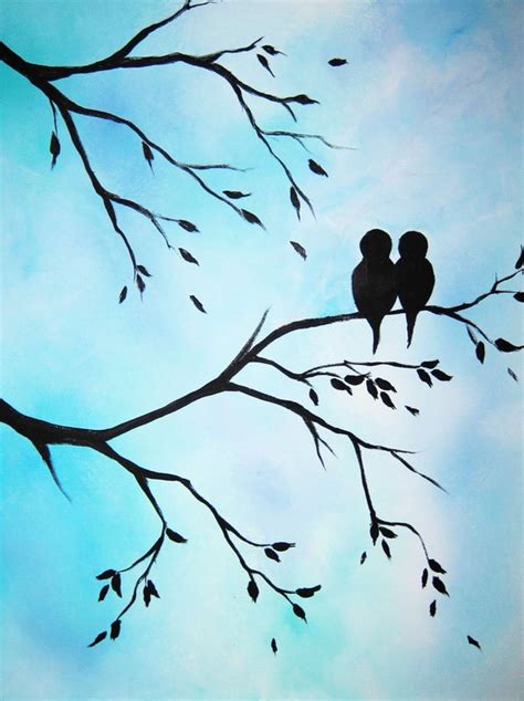 Items similar to Large abstract painting art Love Birds in Tree modern contemporary canvas art ...