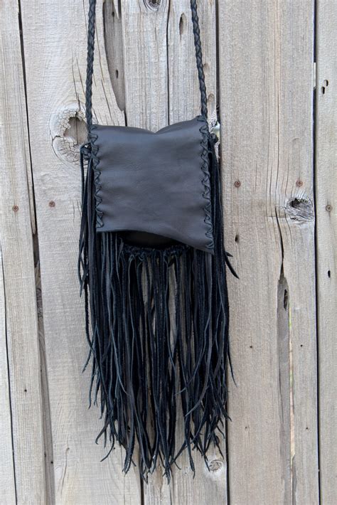 Black leather handbag with fringe, crossbody bag – Thunder Rose Leather