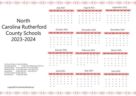 North Carolina Rutherford County Schools Calendar 2023-2024