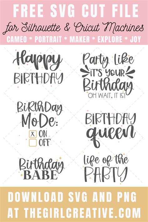 FREE BIRTHDAY SVG FILES - The Girl Creative