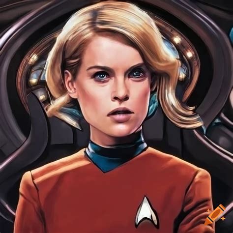 Alice eve in the captain's chair of the starship enterprise