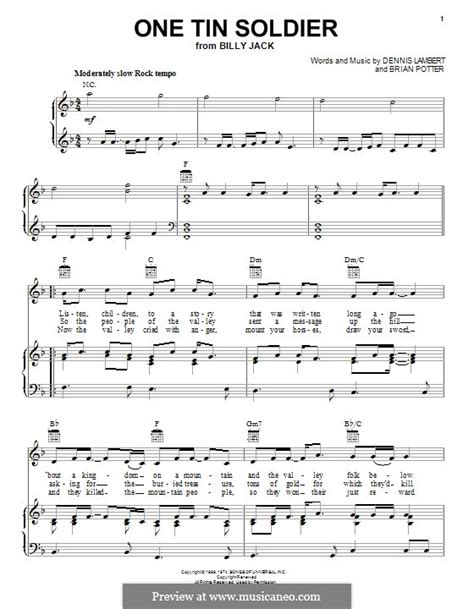 One Tin Soldier (Coven) by D. Lambert, B. Potter - sheet music on MusicaNeo