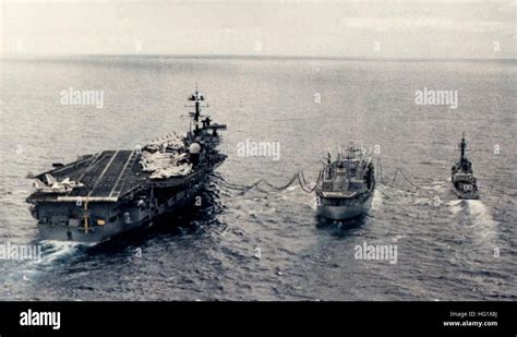 USS Saratoga (CV-60) and destroyer being refueled in 1980 Stock Photo - Alamy