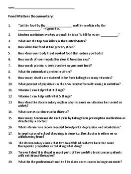 "Food Matters" (2008) Documentary Question Guide Worksheet by Films for FCS