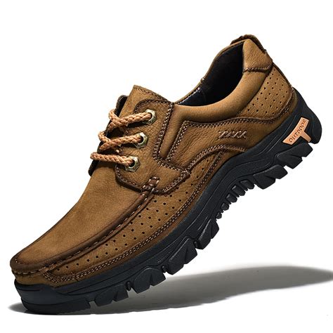 Genuine leather hiking shoes race up outdoor men's mountain trekking ...