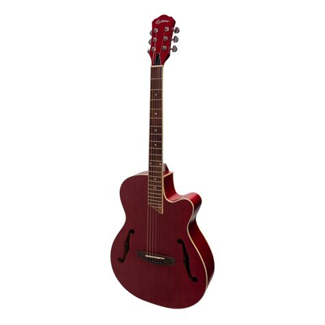 MARTINEZ Jazz Hybrid Acoustic Small Body Guitar with Cutaway in Red MJH ...