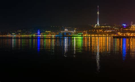 View to night Baku city stock image. Image of cityscape - 64072939