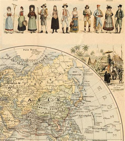 Old World Map 1900 "People of the world" Vintage Map - VINTAGE MAPS AND PRINTS