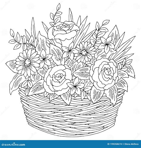 Flower Basket Graphic Black White Isolated Bouquet Sketch Illustration Vector Stock Vector ...