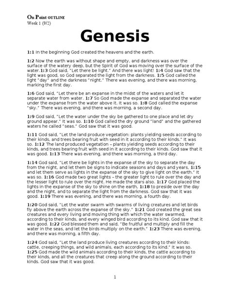 Genesis - Week 1 Outline | Genesis Creation Narrative | Book Of Genesis