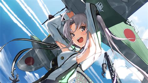 White haired girl anime character holding plane near crane illustration ...