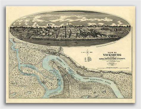 Vicksburg Mississippi 1885 Historic Panoramic Town Map - 24x32 | eBay