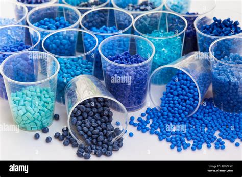 different blue plastic resin granulates for injection moulding process ...