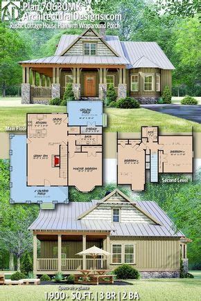 Plan 70630MK: Rustic Cottage House Plan with Wraparound Porch | Cottage house plans, House plans ...