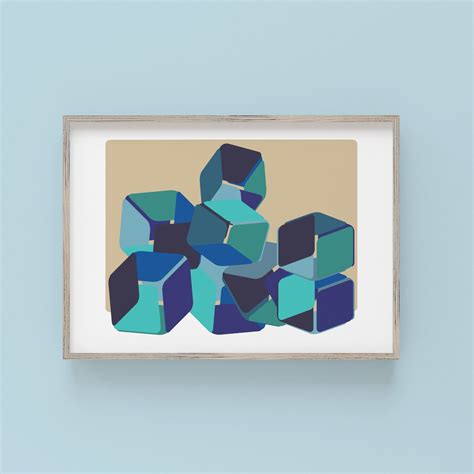 Blue Abstract Art Print, Geometric Wall Art, Modern Art Poster for Home ...