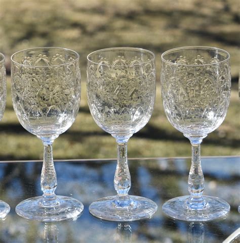 Vintage Etched CRYSTAL Wine Glasses, Set of 6, circa 1940's, Vintage ...