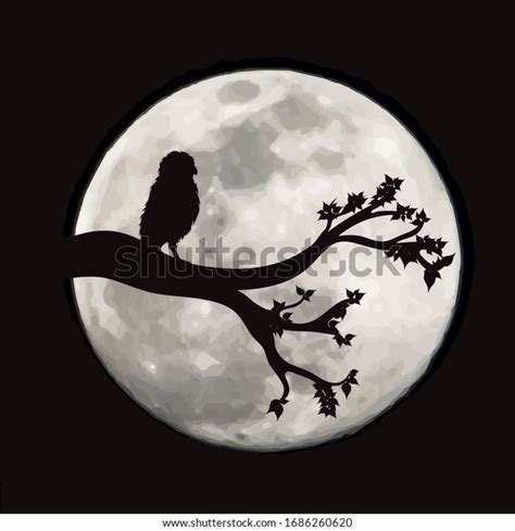 Vector Silhouette Branch Owl On Moon Stock Vector (Royalty Free ...