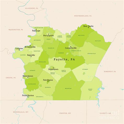 PA Fayette County Vector Map Green Digital Art by Frank Ramspott - Pixels