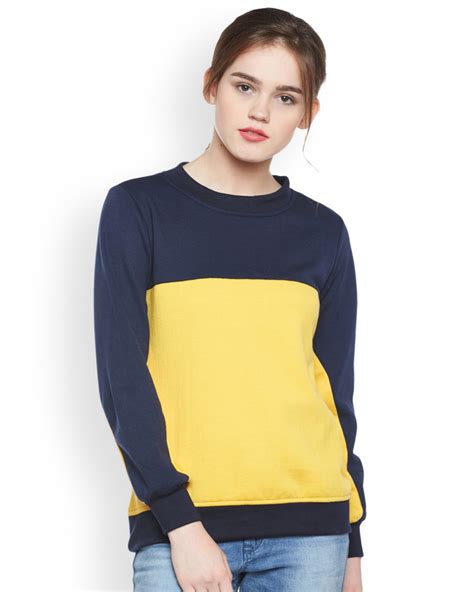 Buy Belle Fille Women's Blue Color Block Regular Fit Sweatshirt for Women Blue Online at Bewakoof