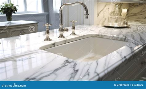 Luxury Kitchen Sink with Faucet and Marble. Generative AI Stock ...