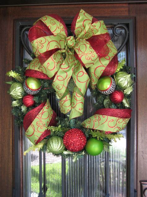 Red and Lime Green Christmas Wreath Ornaments Ribbon Deco | Etsy ...