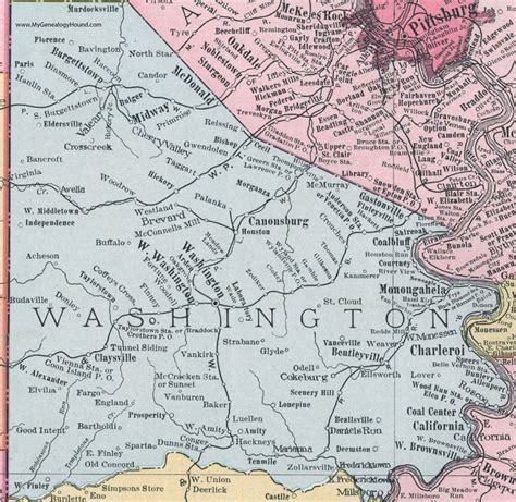 Washington County, Pennsylvania, 1911, Map, Monongahela, Charleroi, Canonsburg, McDonald, Midway ...