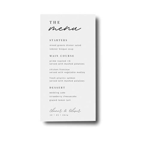 Editable Wedding Menu Card Template, DIY Reception Dinner Menu, Left ...