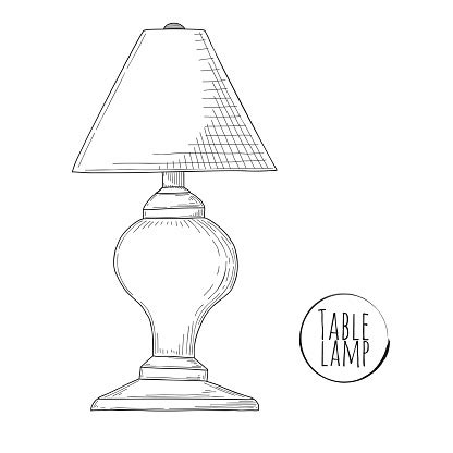 Sketch Desk Lamp Table Lamp Isolated On White Background Vector Stock Illustration - Download ...