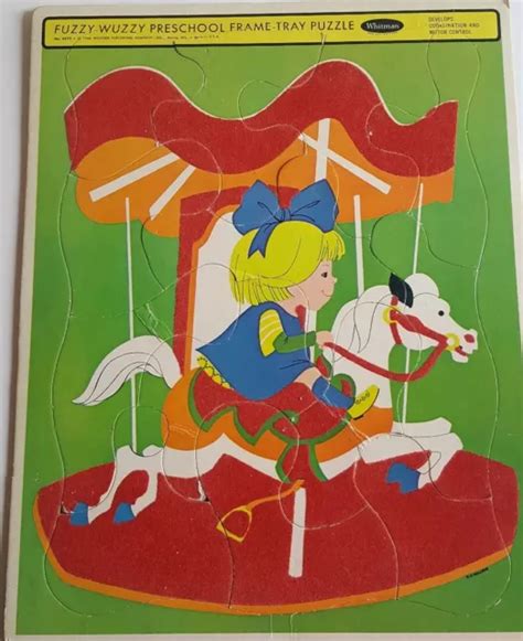 VINTAGE FUZZY WUZZY Merry Go Round 1968 Children's Tray Frame Puzzle Whitman $6.99 - PicClick